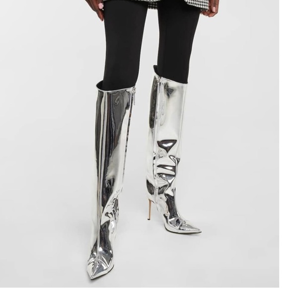 Arqa Metallic Knee High Boots Stiletto Heel Wide Calf  Pointed Toe size 10 43 - Picture 4 of 11
